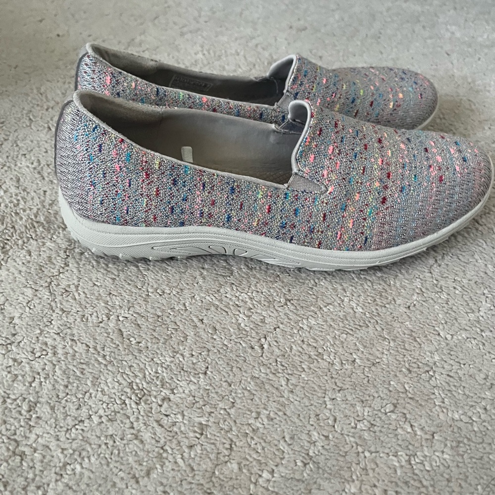 Skechers Gray Flats with Knit Upper and Memory Foam